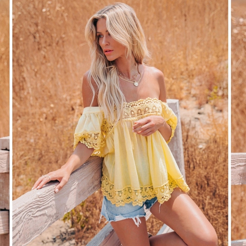 Vici Karina Cotton Crochet Top, Lemon Meringue